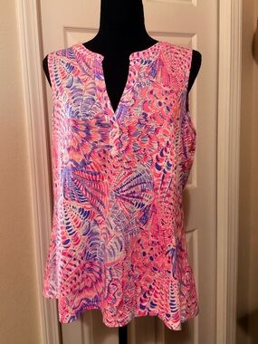 NWT Lilly Pulitzer Pink & Purple Sleeveless V-Neck Raz Berry Sea You Soon large